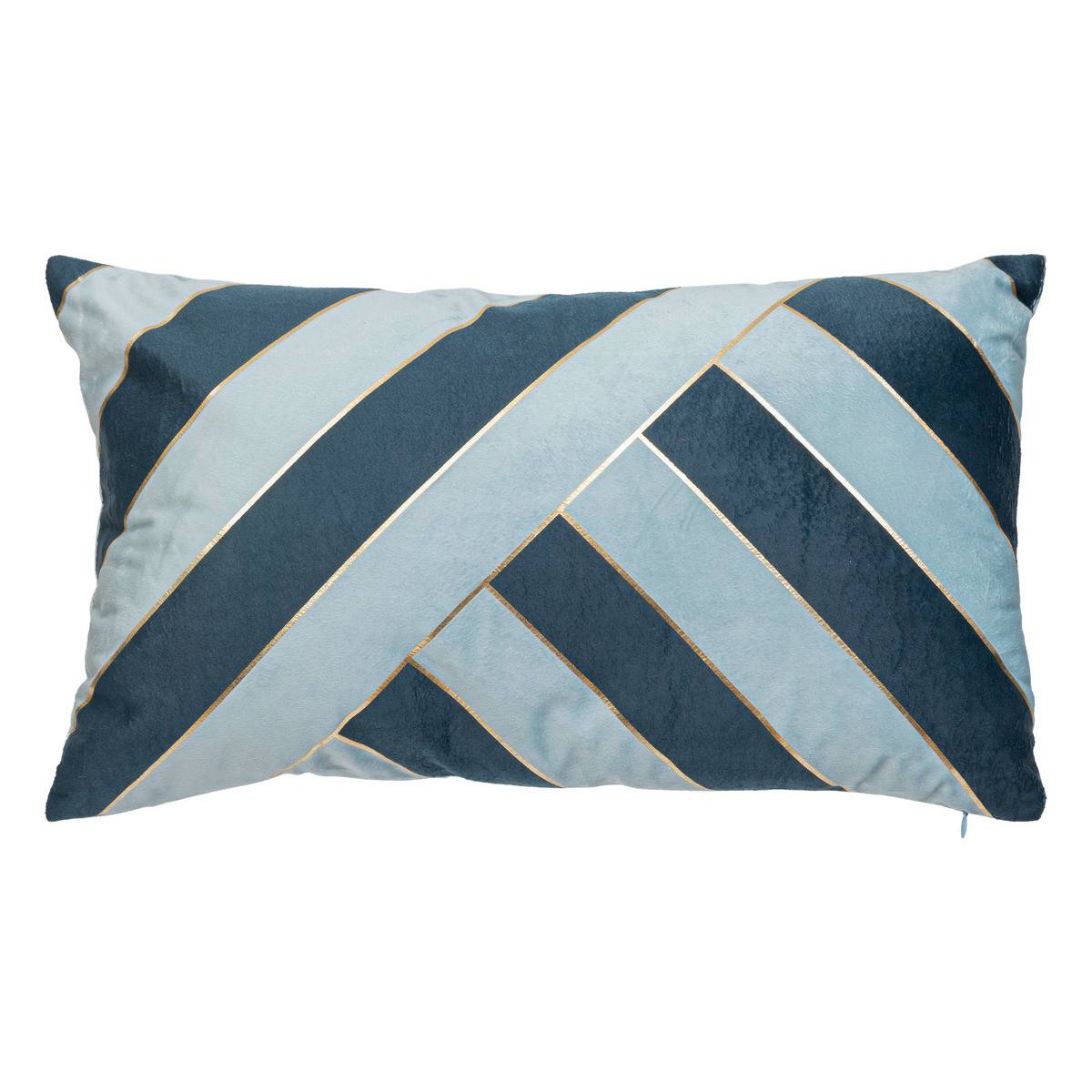Atmosphera - Coussin décoratif Velours Bleu 2 tons avec bande dorée 30 x 50 cm - Imagen 1