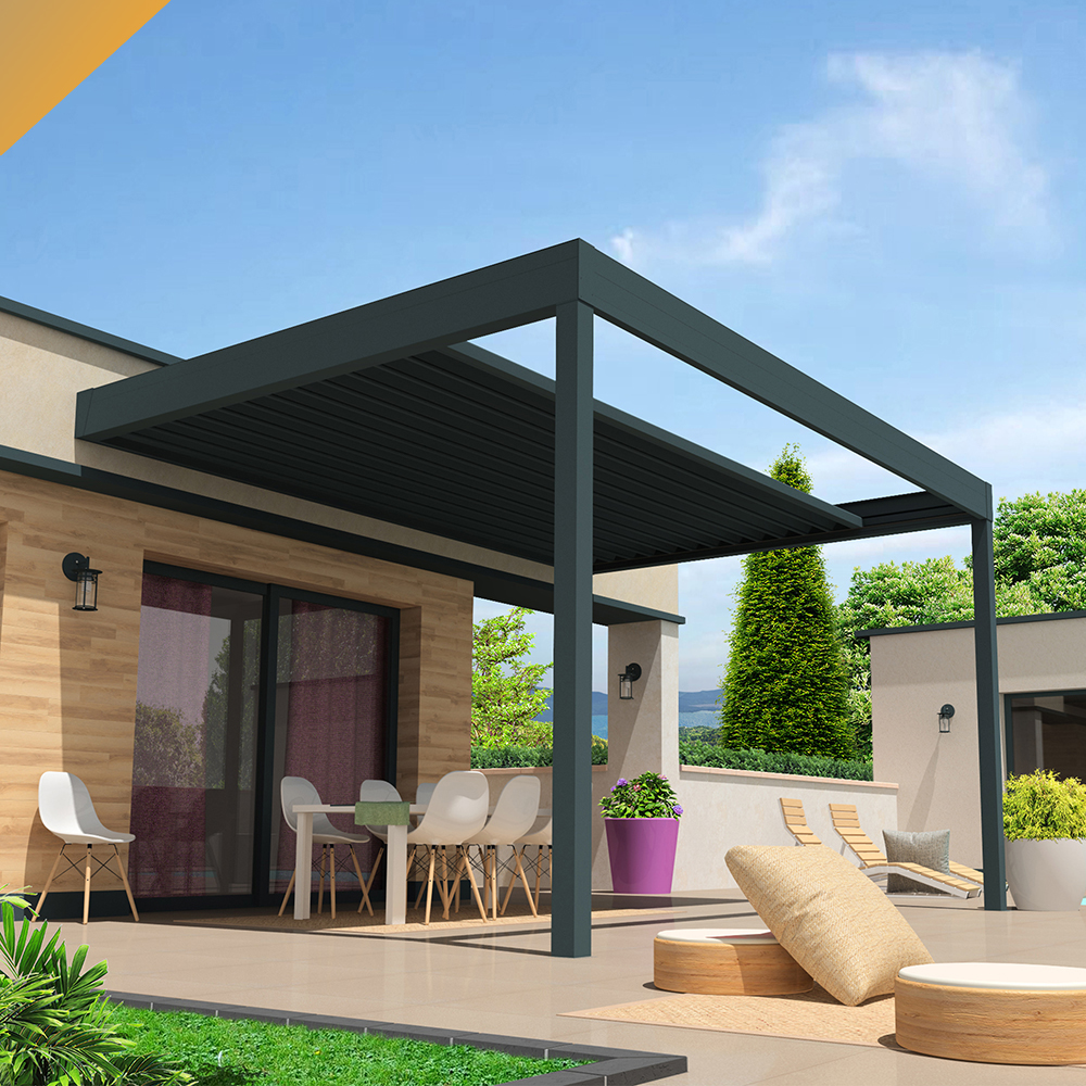 Intersun - Pergola rétractable HYLIA 4,50x4,109 M Motorisé à Télécommande (Gris Anthracite) - INTERSUN - Imagen 2