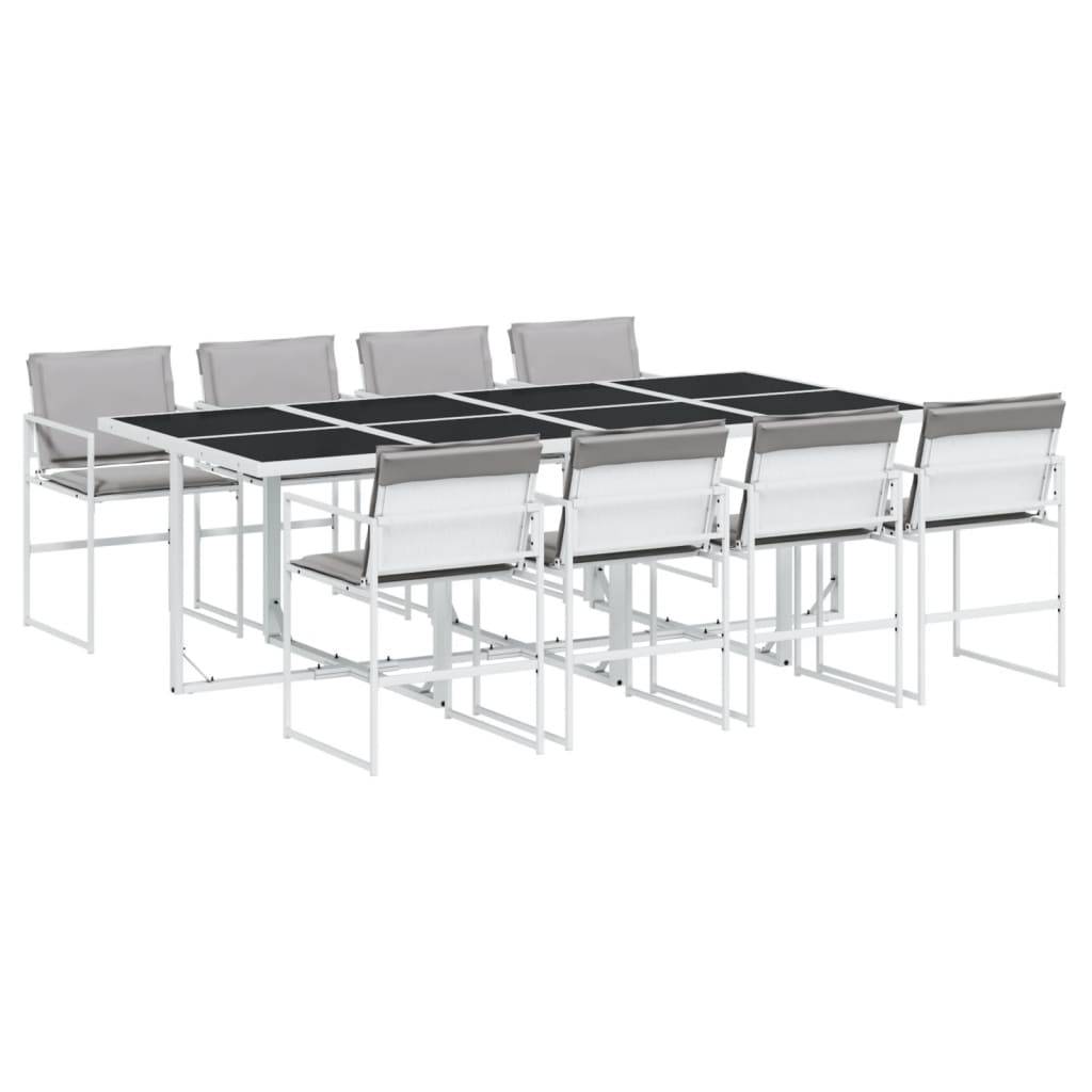 Grand Salon de Jardin 9 Pièces Acier Blanc et Textilène Table Verre 220cm Chaises Pliantes – ComfortXL Outdoor Living - Image 2