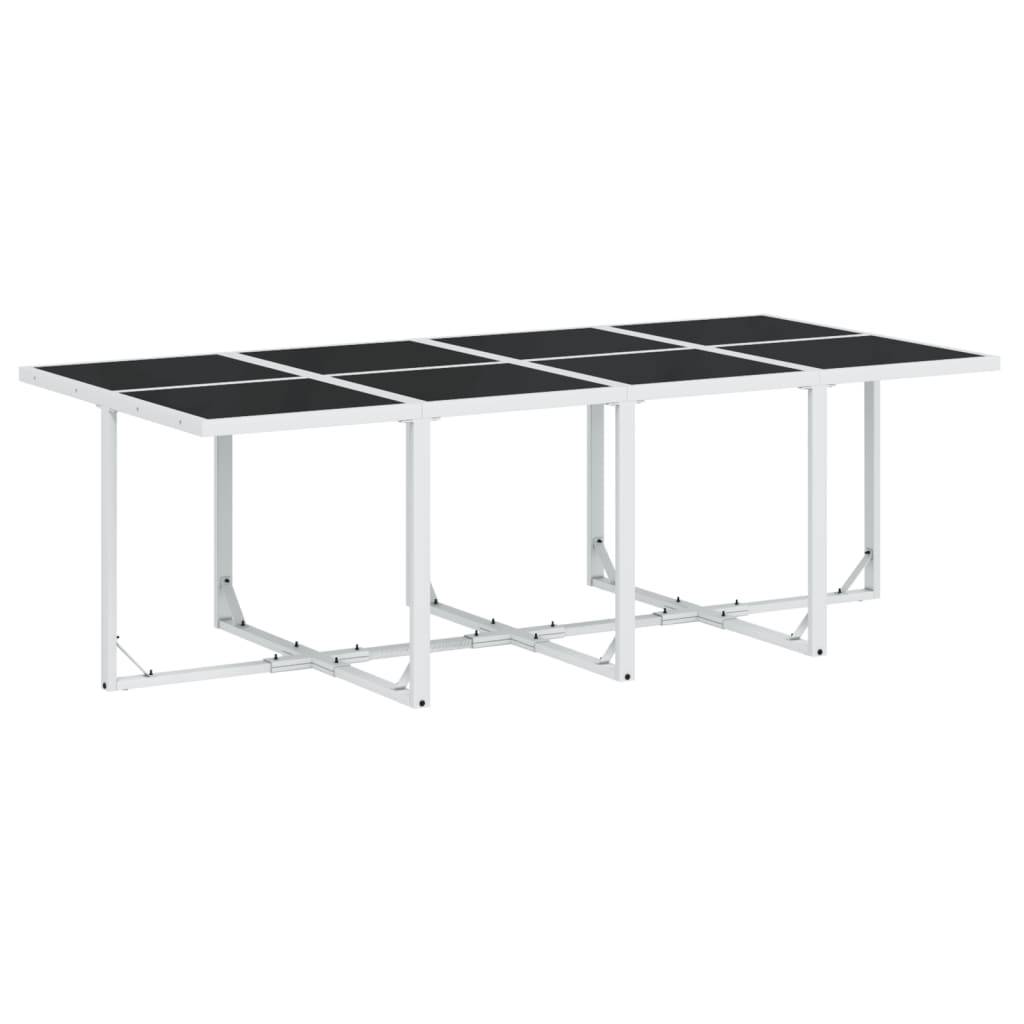 Grand Salon de Jardin 9 Pièces Acier Blanc et Textilène Table Verre 220cm Chaises Pliantes – ComfortXL Outdoor Living - Image 3