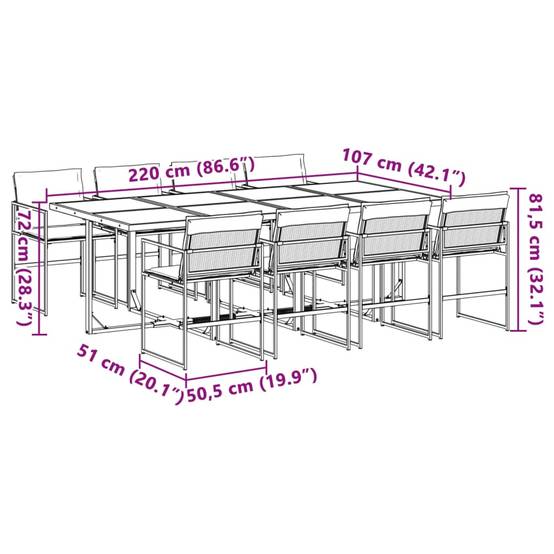Grand Salon de Jardin 9 Pièces Acier Blanc et Textilène Table Verre 220cm Chaises Pliantes – ComfortXL Outdoor Living - Image 9