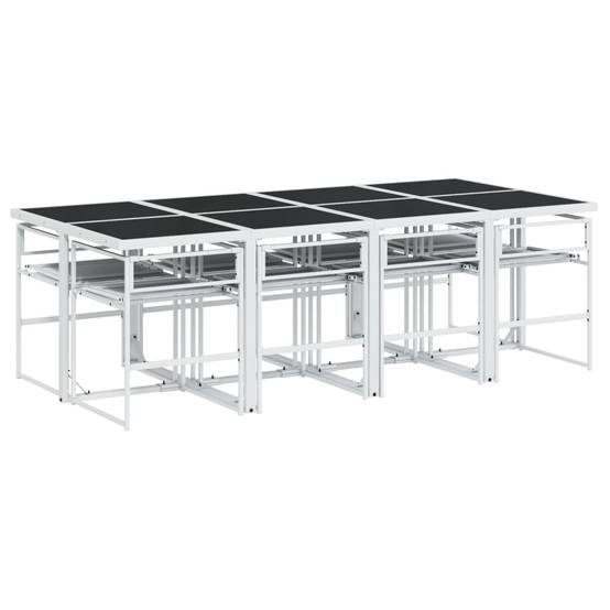 Grand Salon de Jardin 9 Pièces Acier Blanc et Textilène Table Verre 220cm Chaises Pliantes – ComfortXL Outdoor Living - Image 5