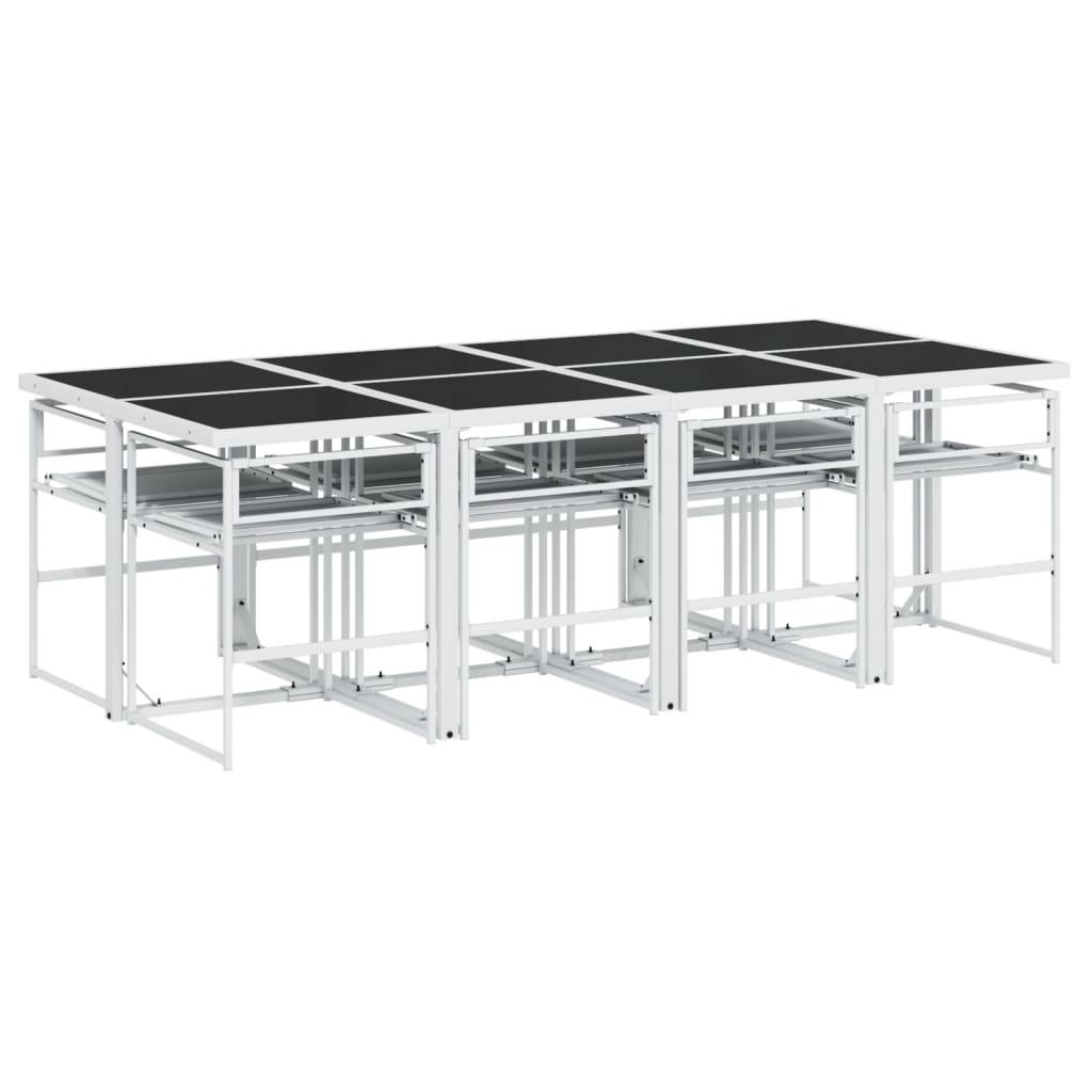 Grand Salon de Jardin 9 Pièces Acier Blanc et Textilène Table Verre 220cm Chaises Pliantes – ComfortXL Outdoor Living - Image 5