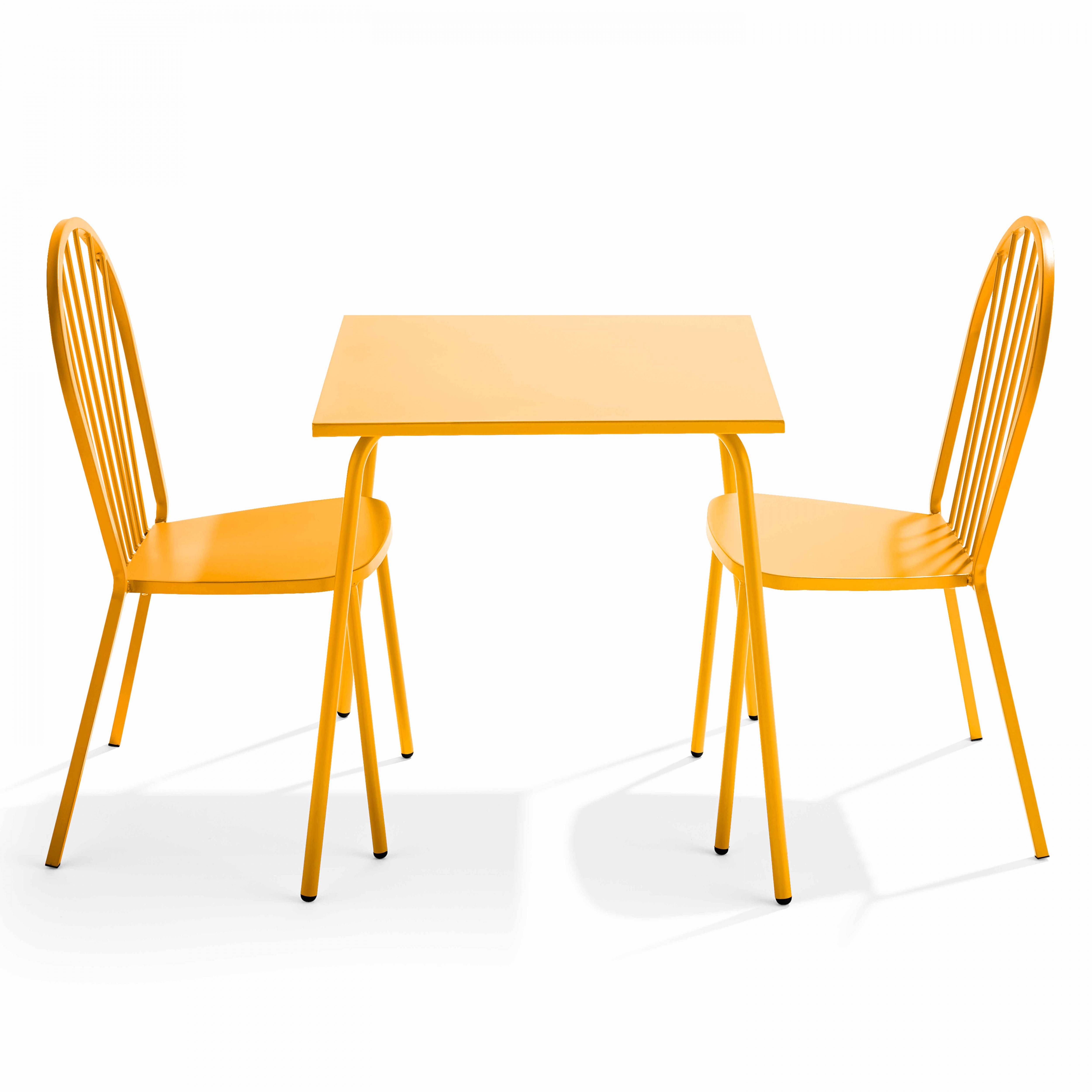 Oviala - Ensemble table de jardin bistrot et 2 chaises en acier jaune Palavas - Oviala - Imagen 1