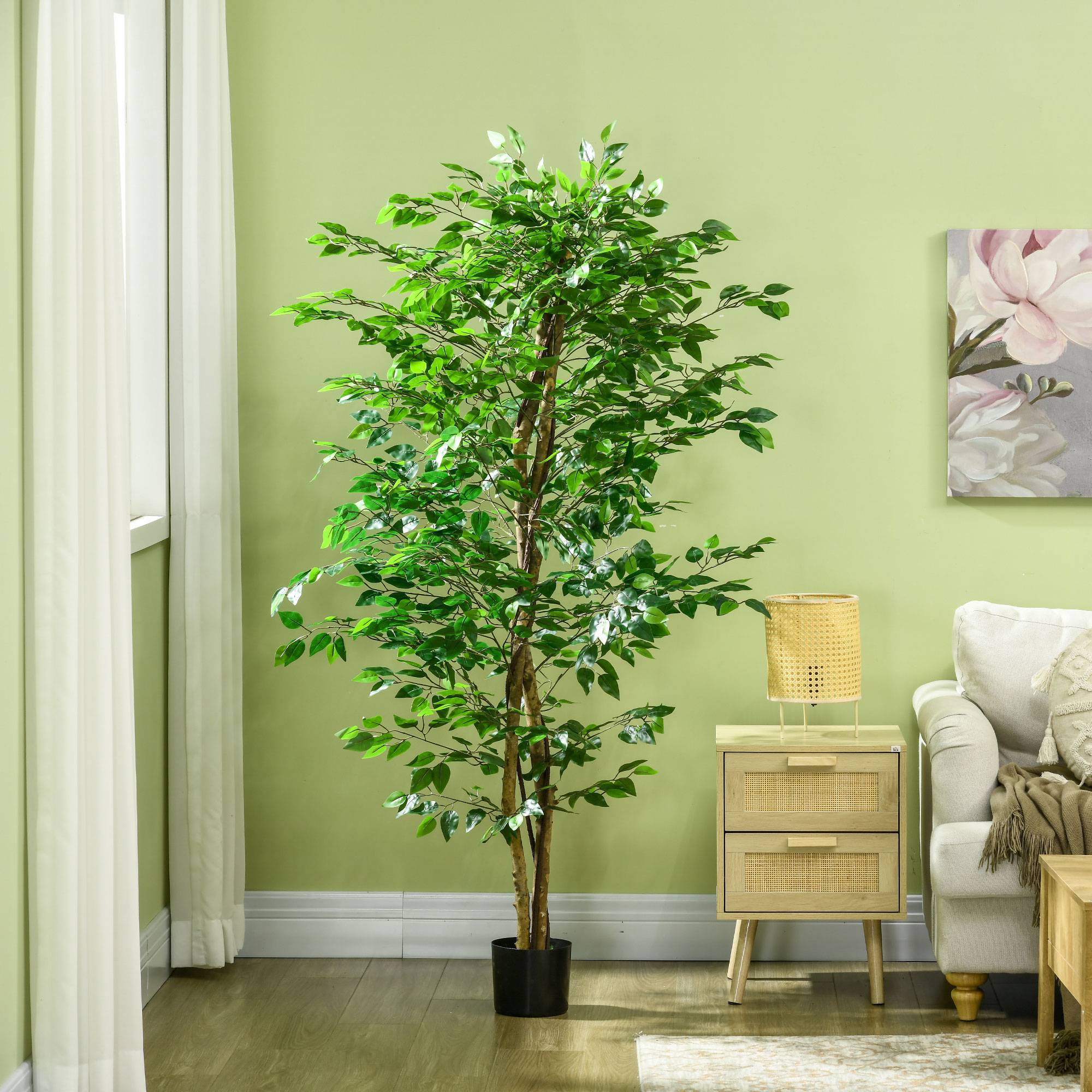 ComfortXL - Arbre Artificiel Ficus Plastique PEVA Déco Intérieur Feuillage Dense 180cm Vert - ComfortXL Outdoor Living - Image 10