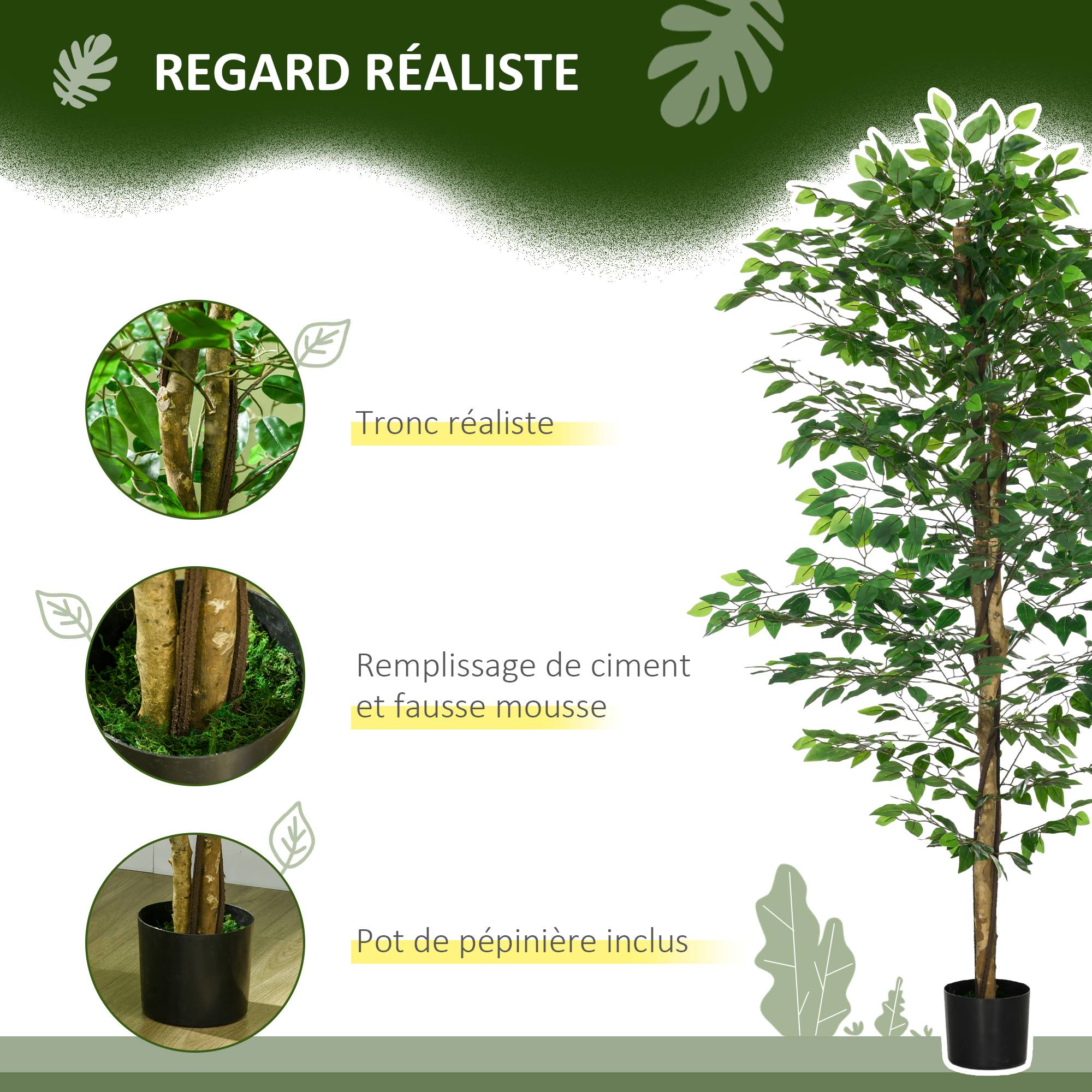 ComfortXL - Arbre Artificiel Ficus Plastique PEVA Déco Intérieur Feuillage Dense 180cm Vert - ComfortXL Outdoor Living - Image 6