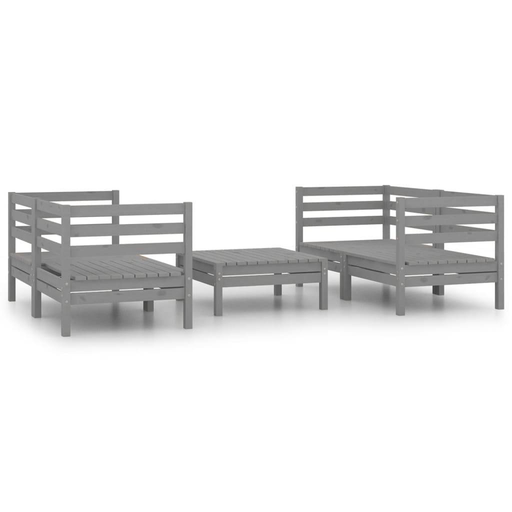 Helloshop26 - Salon de jardin meuble d'extérieur ensemble de mobilier 5 pièces gris bois de pin massif - Imagen 1