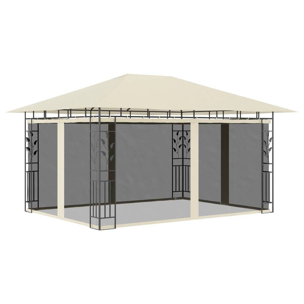 Tonnelle Aluminium Crème avec Moustiquaire et LED 4 x 3 x 2.73 m - PANGIVO - Image 3