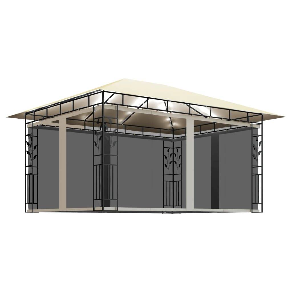 Tonnelle Aluminium Crème avec Moustiquaire et LED 4 x 3 x 2.73 m - PANGIVO - Image 2