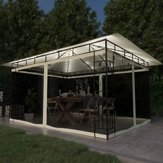 Tonnelle Aluminium Crème avec Moustiquaire et LED 4 x 3 x 2.73 m - PANGIVO - Image 1