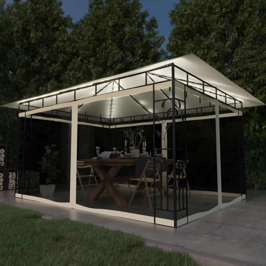 Tonnelle Aluminium Crème avec Moustiquaire et LED 4 x 3 x 2.73 m - PANGIVO - Image 1