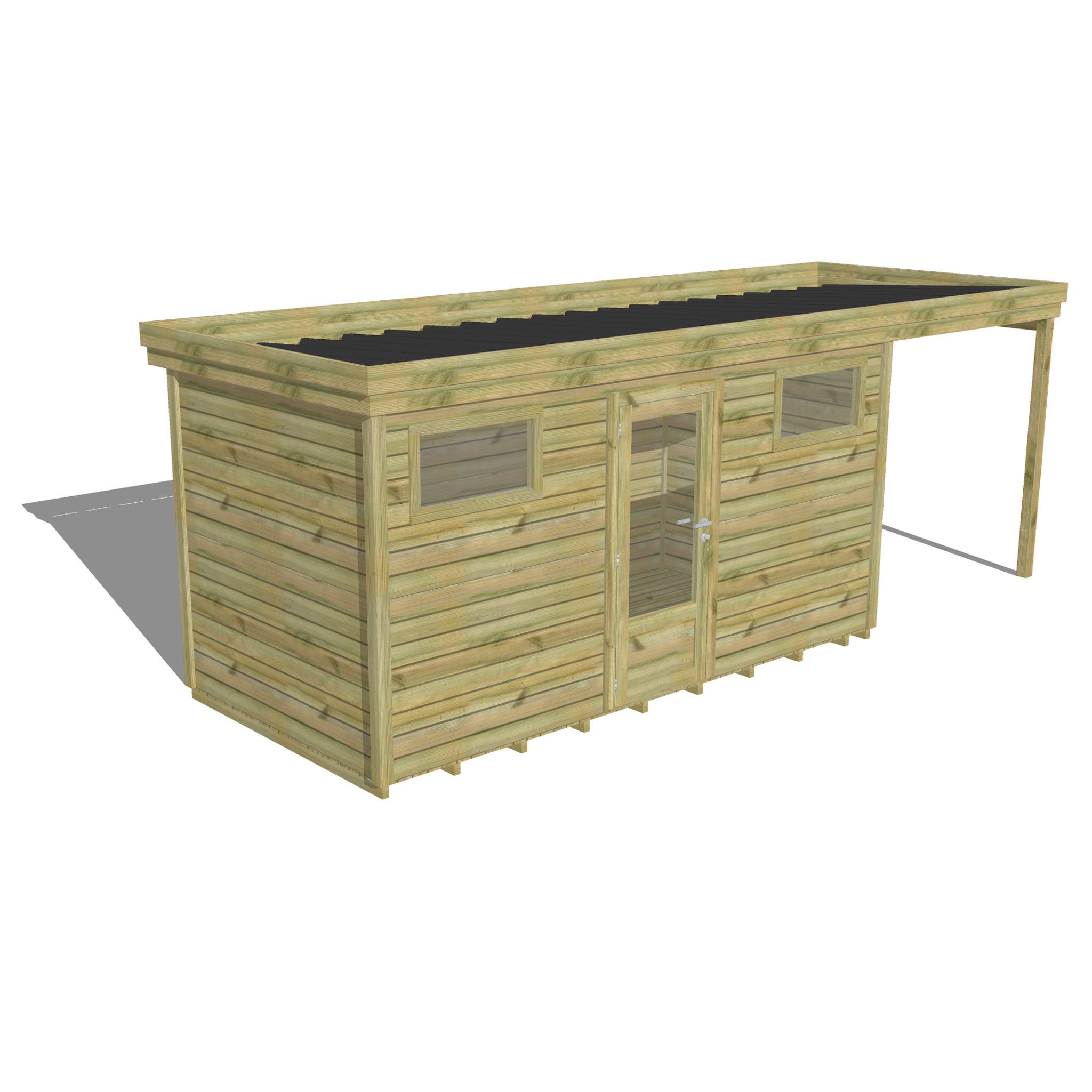 ABRI DE JARDIN bois  autoclave 27mm - 6,34x2,14m / 14m2 - Bac acier - Plancher bois - Image 1
