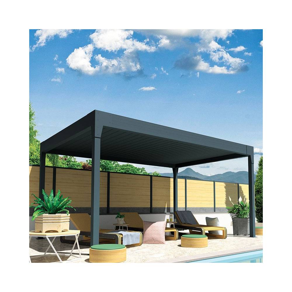 Pergola bioclimatique HELY îlot 4,00x6,029m Vérin à télécommande (Gris anthracite) - Alia Productions - Imagen 5