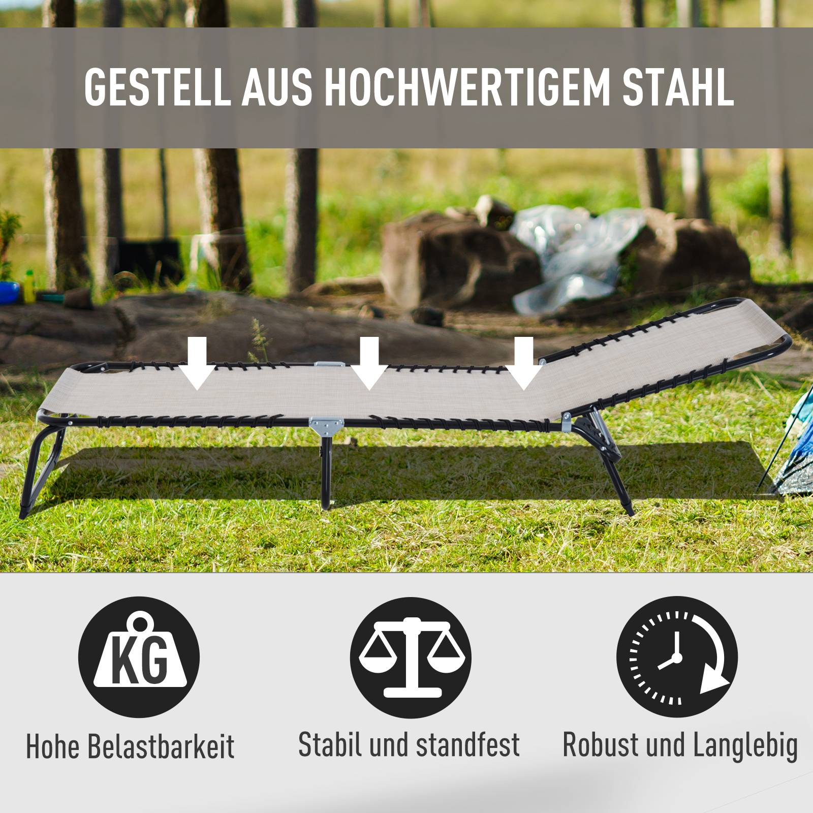 Transat terrasse pliable 4 positions robuste charge 120kg usage extérieur crème - Image 5