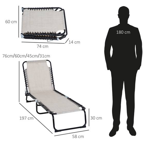 Transat terrasse pliable 4 positions robuste charge 120kg usage extérieur crème - Image 3