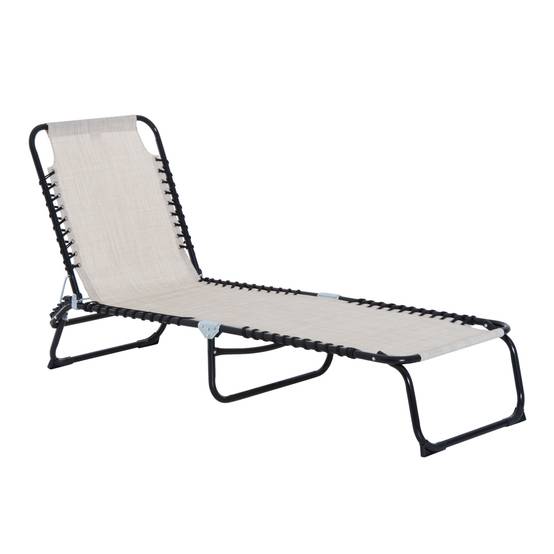 Transat terrasse pliable 4 positions robuste charge 120kg usage extérieur crème - Image 1