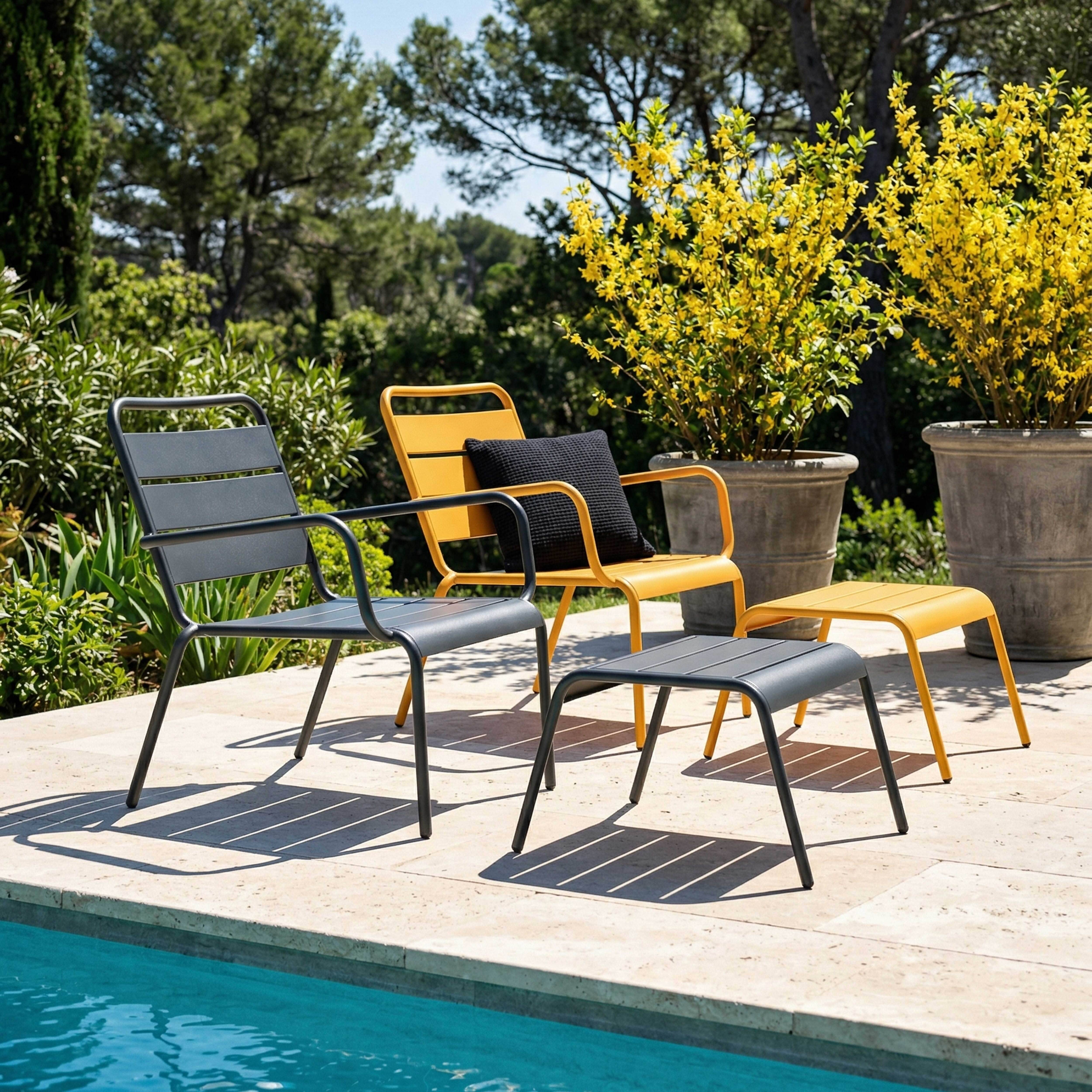 Oviala - Lot 2 fauteuils relax avec repose-pieds métal gris et jaune Palavas - Oviala - Imagen 2