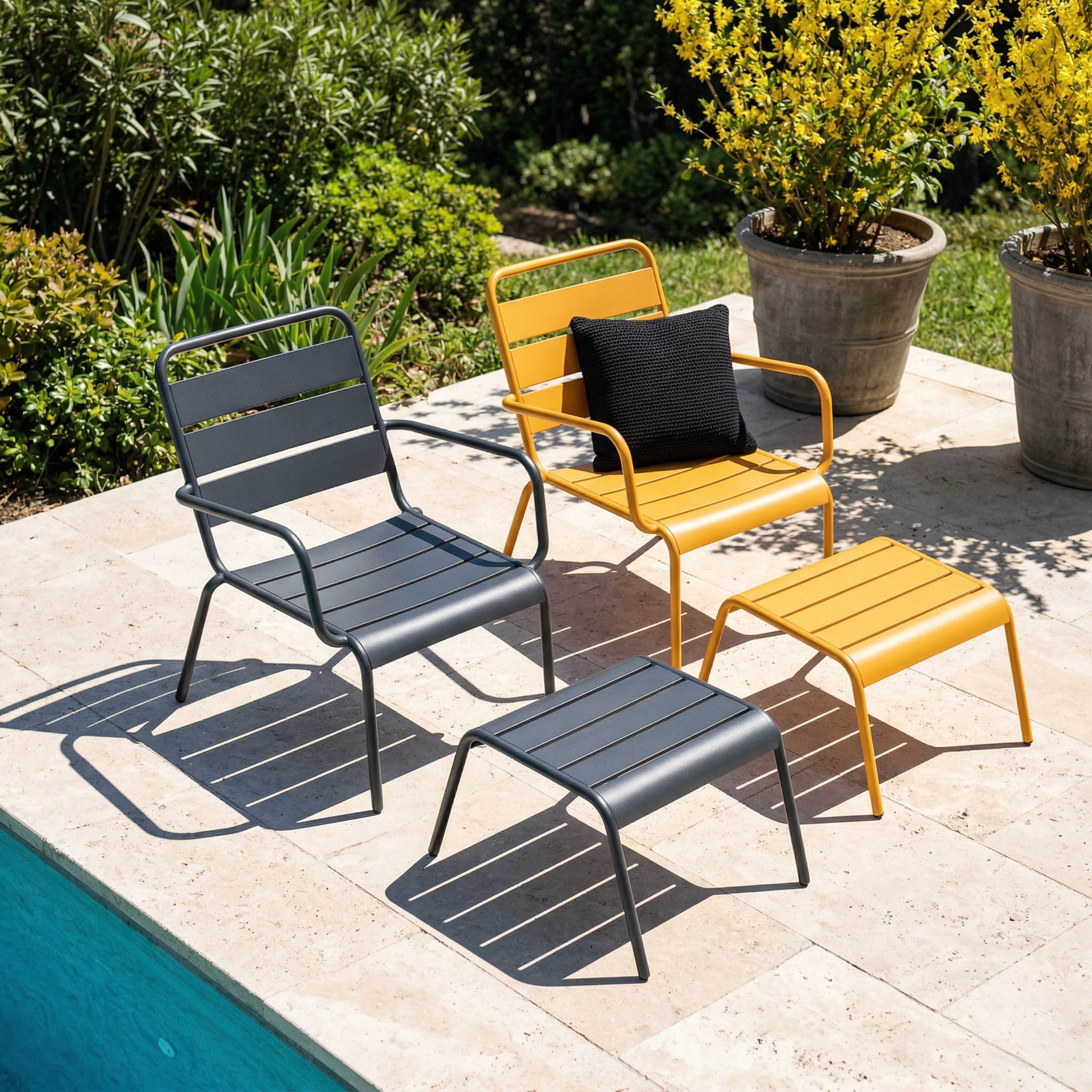 Oviala - Lot 2 fauteuils relax avec repose-pieds métal gris et jaune Palavas - Oviala - Imagen 3