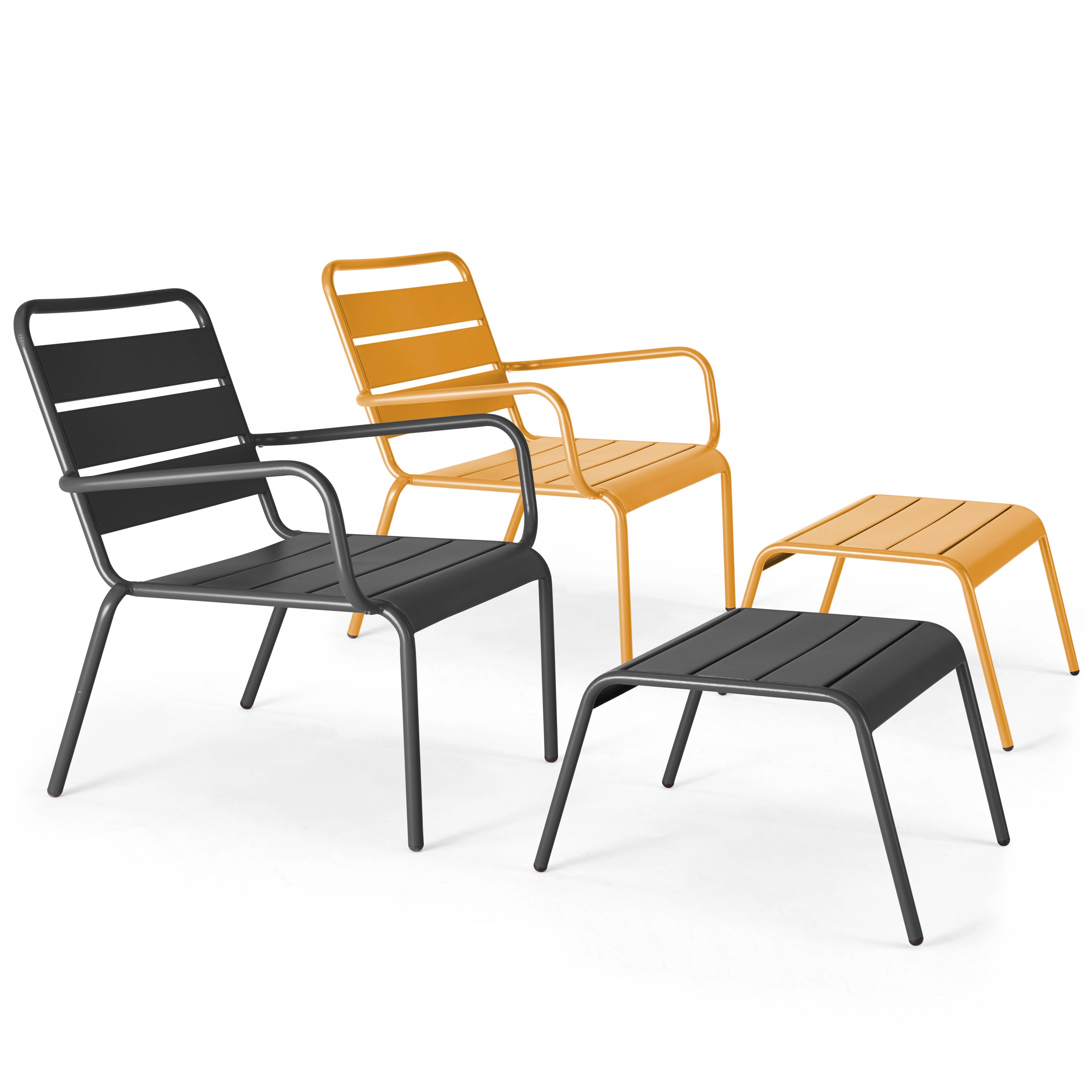 Oviala - Lot 2 fauteuils relax avec repose-pieds métal gris et jaune Palavas - Oviala - Imagen 1