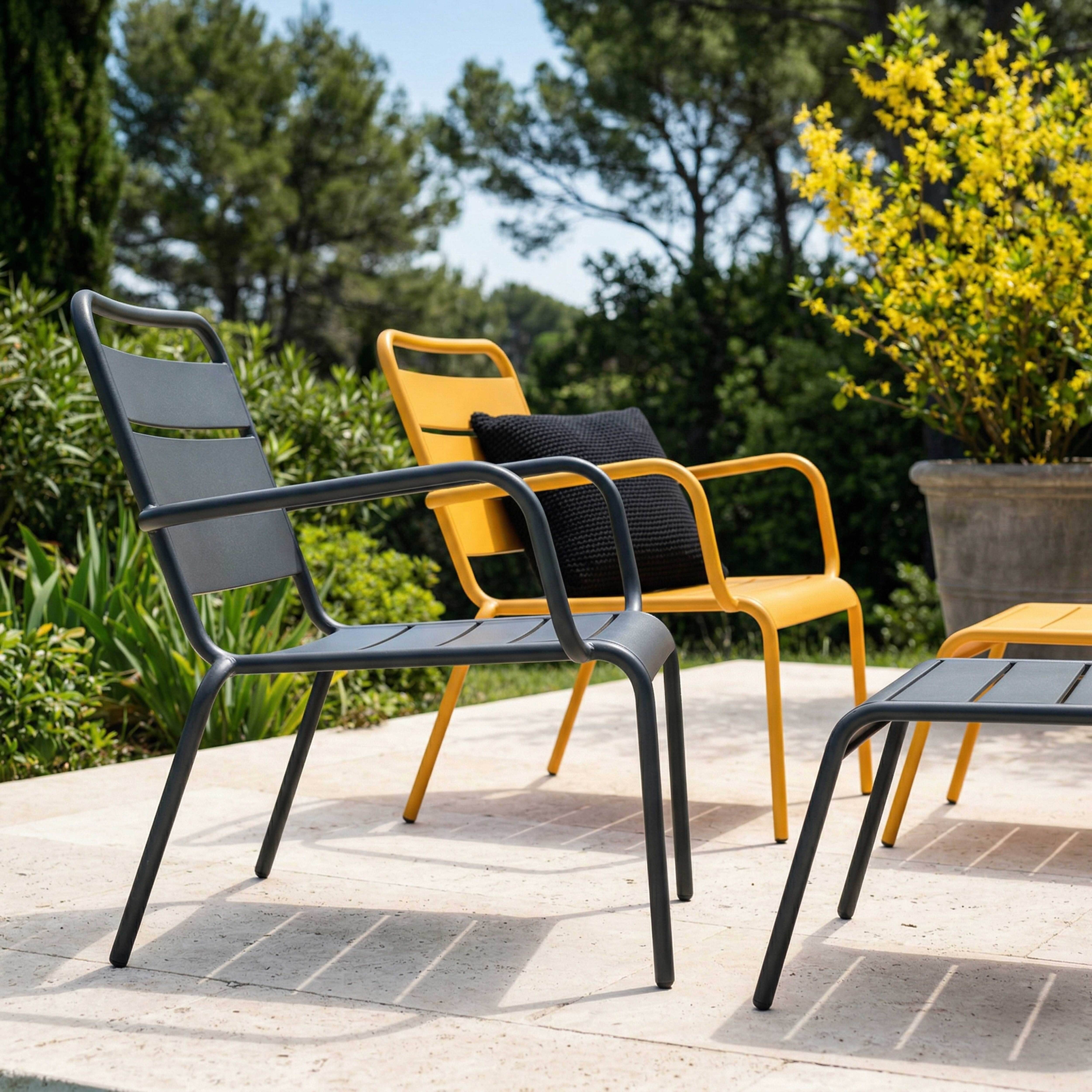 Oviala - Lot 2 fauteuils relax avec repose-pieds métal gris et jaune Palavas - Oviala - Imagen 4