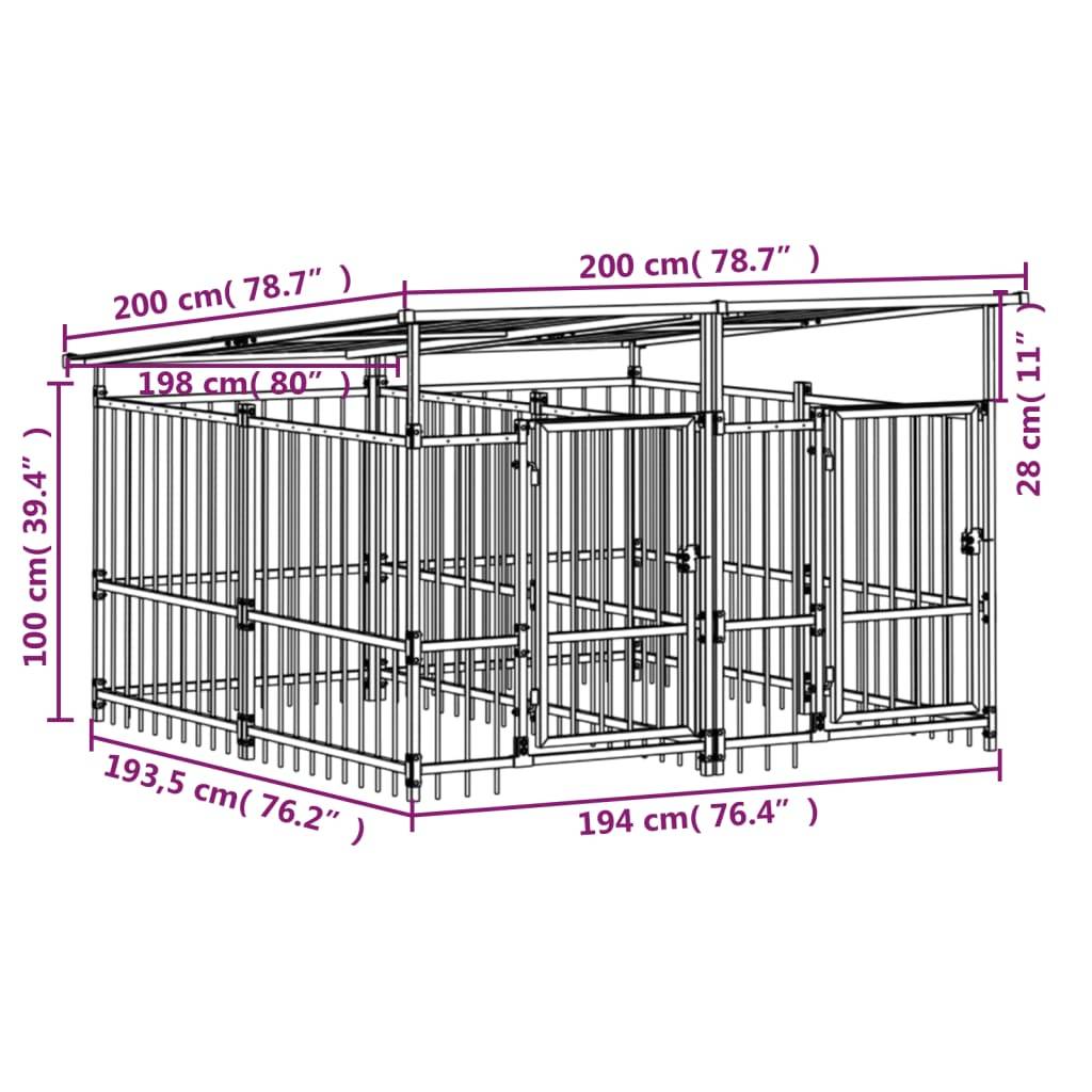 Vidaxl - Chenil d'extérieur avec toit pour chiens Acier 3,75 m² vidaXL 3124589 - Imagen 3