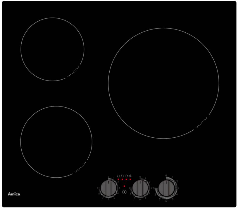 Table de cuisson induction 58cm 3 feux 5500w noir AIM3530 Amica - Image 1