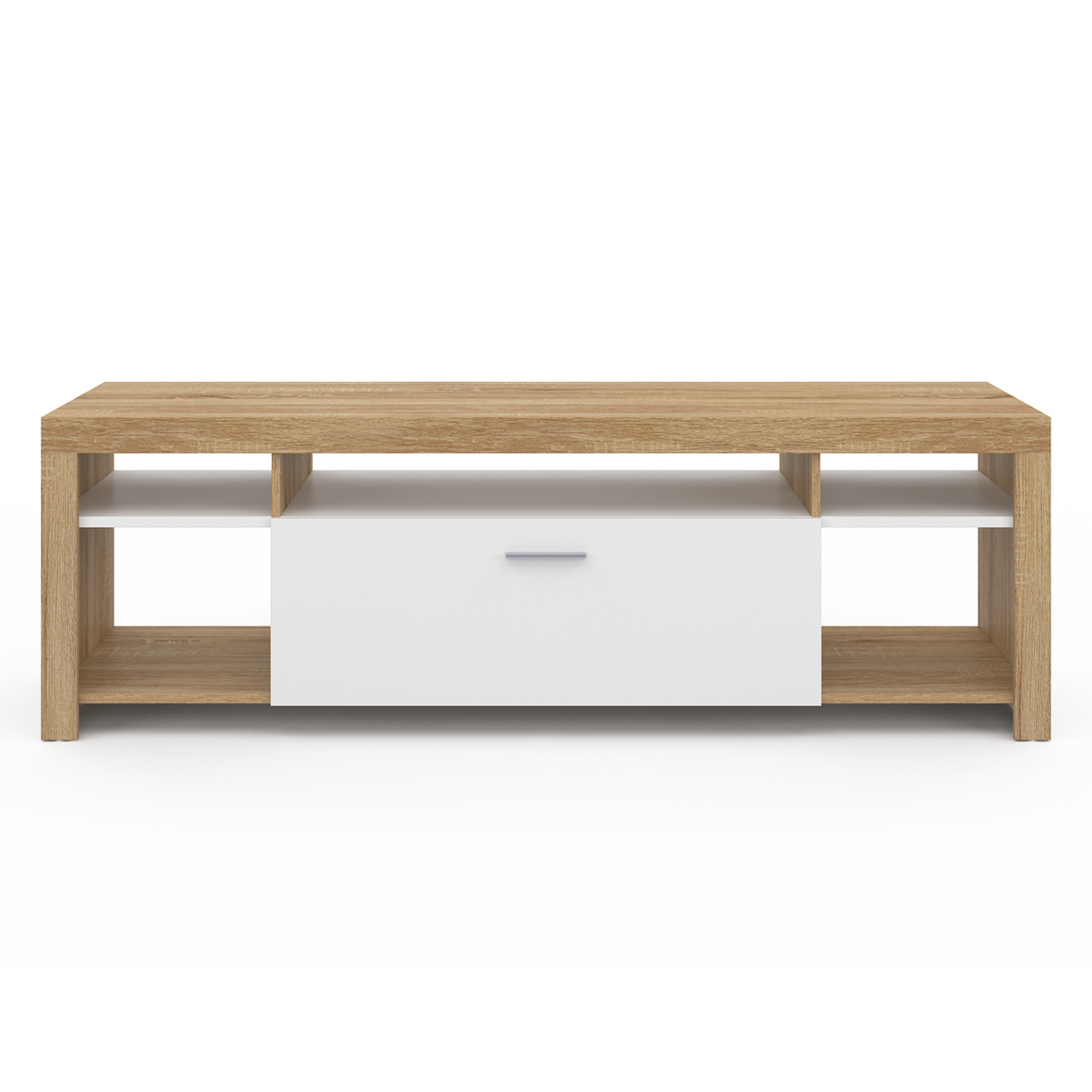 Meuble TV 140 cm MALO bois et placard blanc - Image 3