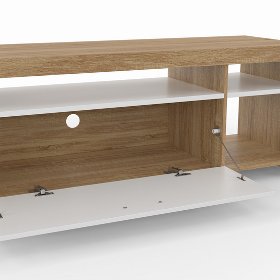 Meuble TV 140 cm MALO bois et placard blanc - Image 6