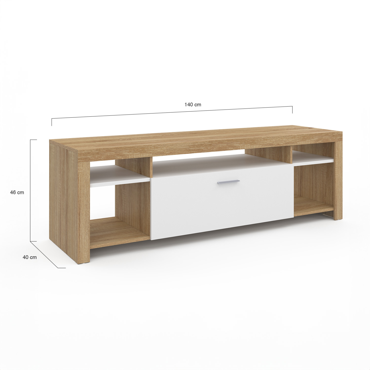 Meuble TV 140 cm MALO bois et placard blanc - Image 5
