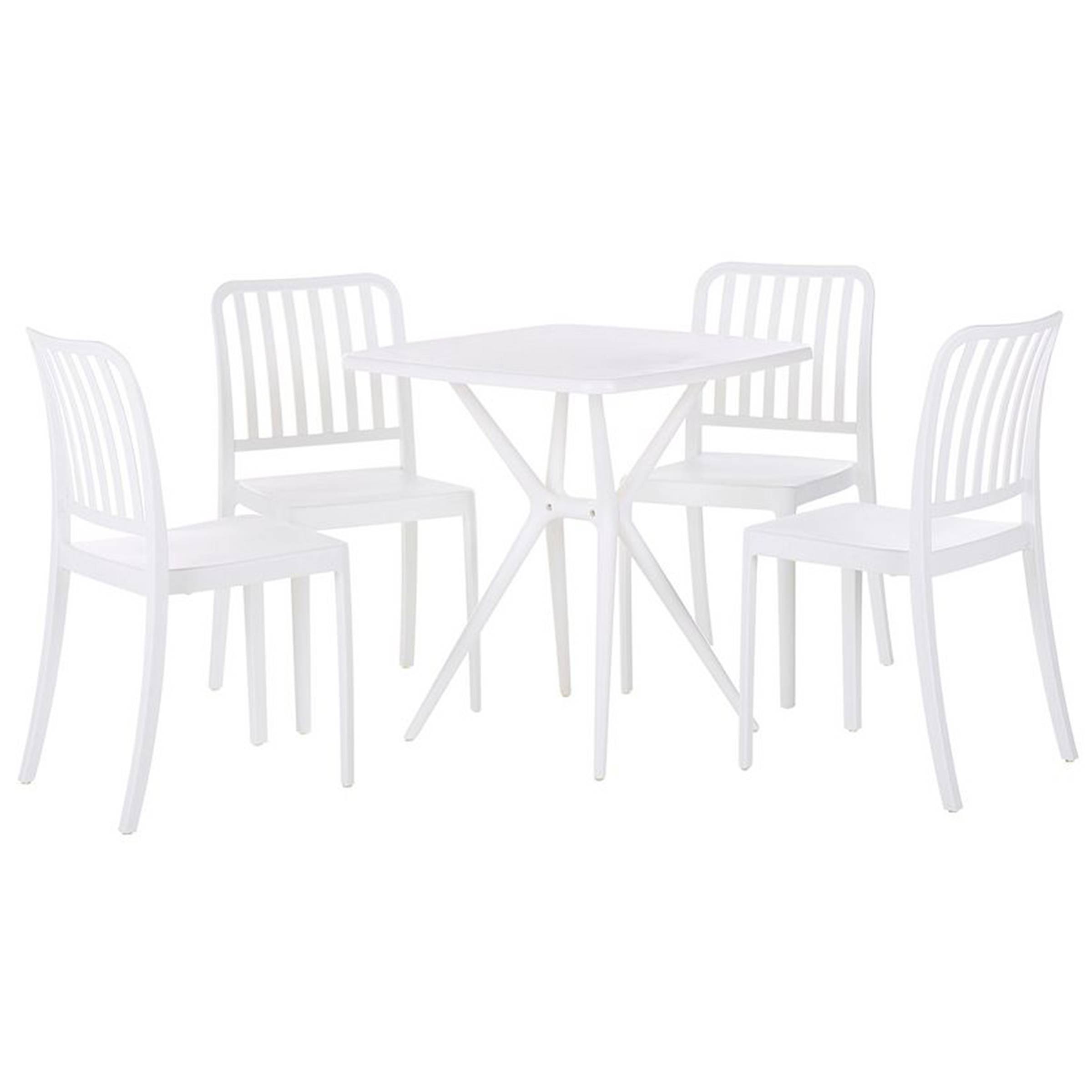 Beliani - Ensemble de salle à manger de jardin en plastique blanc 4 places table carrée chaises empilables résistant aux intempéries - Imagen 1