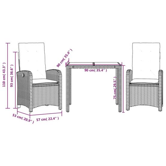 Vidaxl - Ensemble à manger de jardin avec coussins 3 pcs Noir vidaXL 3212203 - Image 3