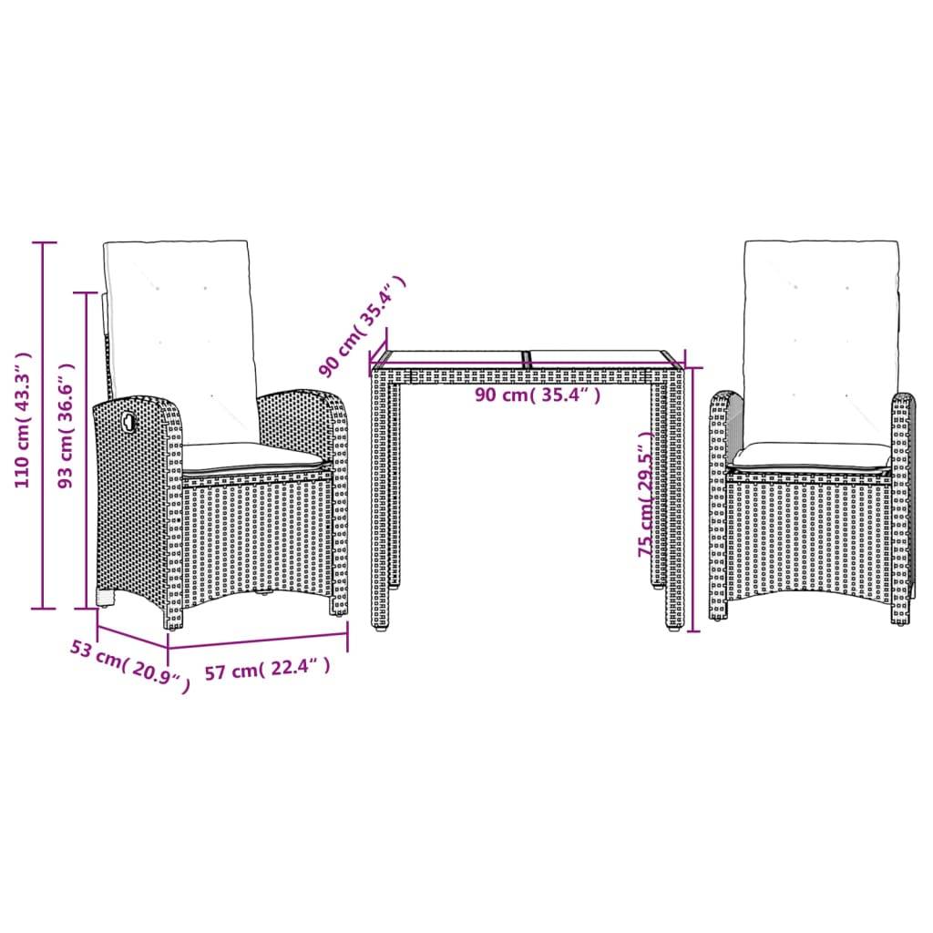 Vidaxl - Ensemble à manger de jardin avec coussins 3 pcs Noir vidaXL 3212203 - Image 3