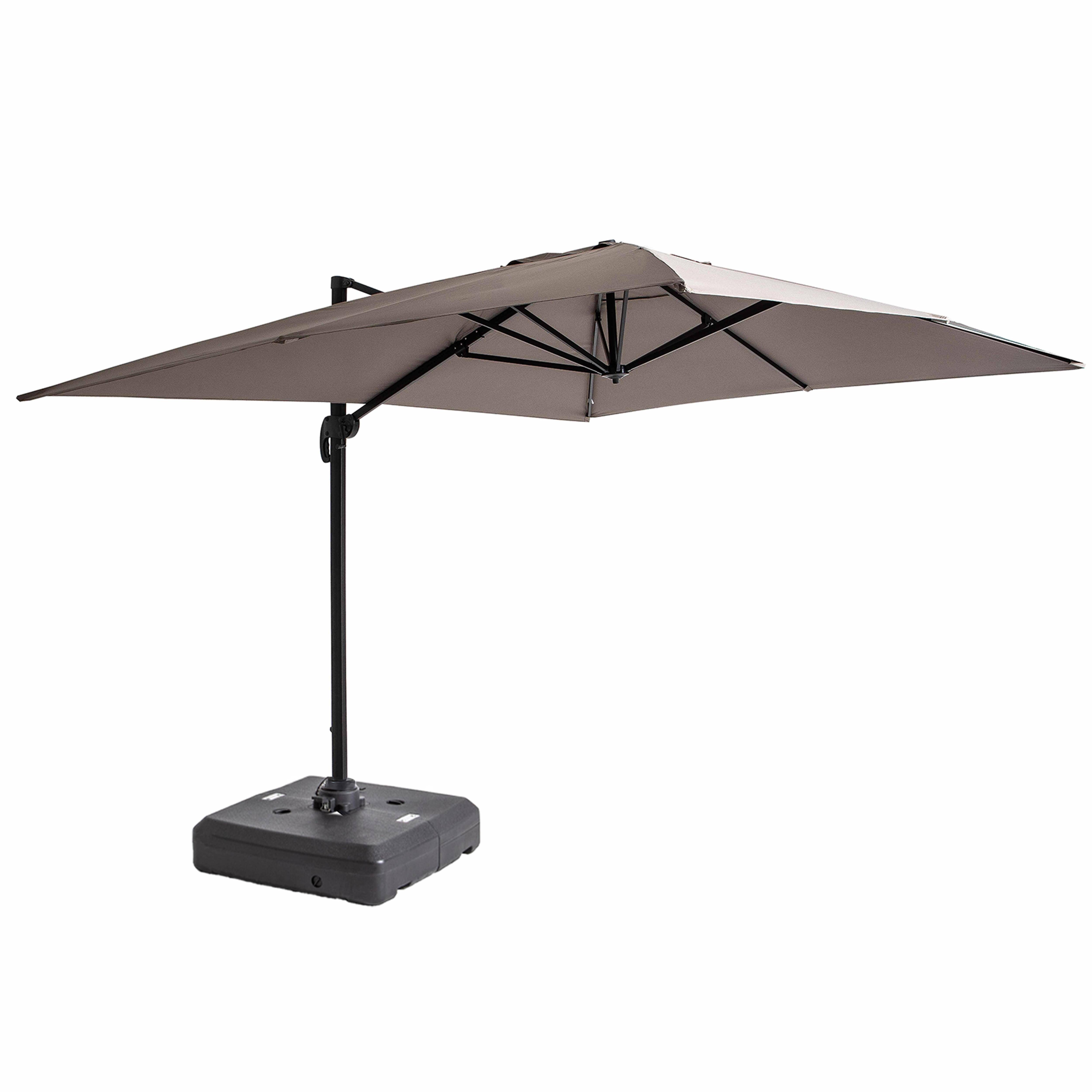 Oviala - Parasol déporté 4x3 m 360° inclinable + à lester sur roues taupe Caserta - Oviala - Imagen 1