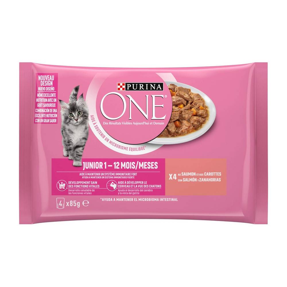 Purina One - 4 Sachets 85g pour Chaton au Saumon et aux Carottes Purina ONE - Imagen 1