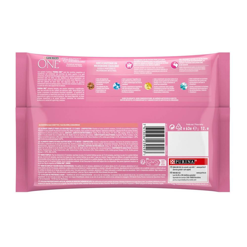 Purina One - 4 Sachets 85g pour Chaton au Saumon et aux Carottes Purina ONE - Imagen 2