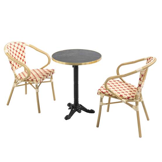 Oviala - Ensemble table de terrasse marbre noir et 2 chaises rouge Montmartre - Oviala - Image 2
