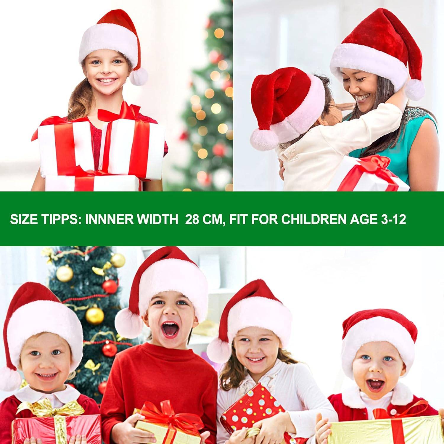 Décorations de Noël en  rouge pour enfants, bonnet de Père Noël, 38 x 28 cm, lot de 2 - Image 5