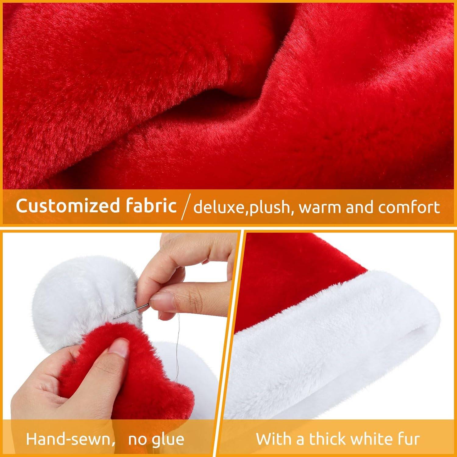 Décorations de Noël en  rouge pour enfants, bonnet de Père Noël, 38 x 28 cm, lot de 2 - Image 3