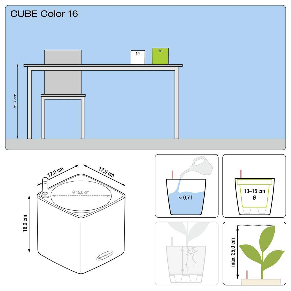 Lechuza - CUBE Color 16 - Kit Complet, gris ardoise 16 cm Lechuza - Imagen 3