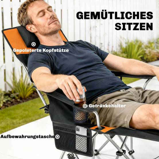 Lot de 2 chaises de camping pliantes métal Oxford avec repose-pieds porte-gobelet orange - ComfortXL Outdoor Living - Image 7
