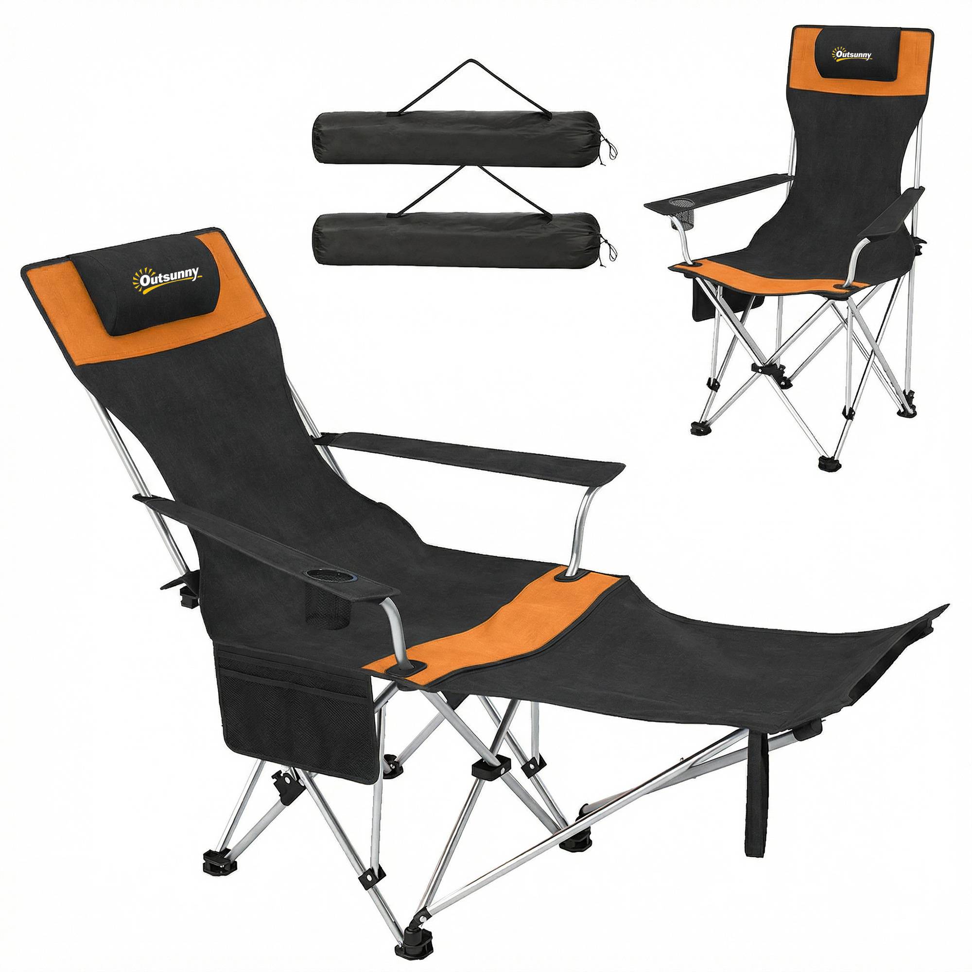 Lot de 2 chaises de camping pliantes métal Oxford avec repose-pieds porte-gobelet orange - ComfortXL Outdoor Living - Image 2