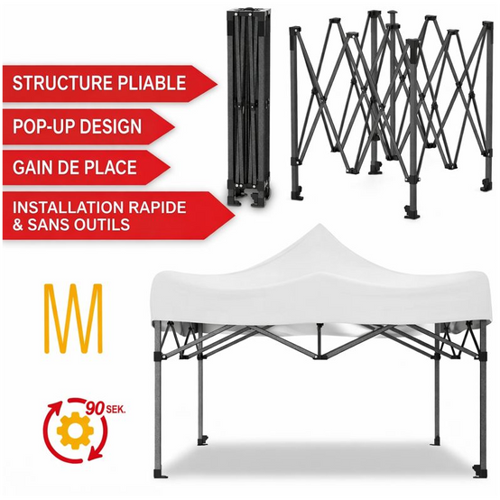 Pavillon 3x3m Tonnelle de jardin pliable Blanc avec fenêtres Sac de rangement inclus - Image 3