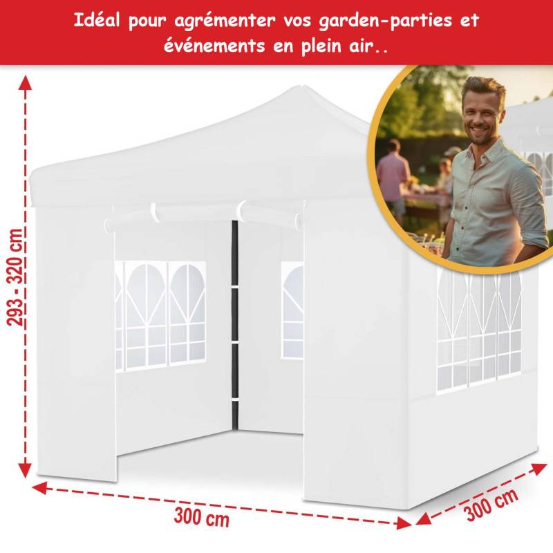 Pavillon 3x3m Tonnelle de jardin pliable Blanc avec fenêtres Sac de rangement inclus - Image 2