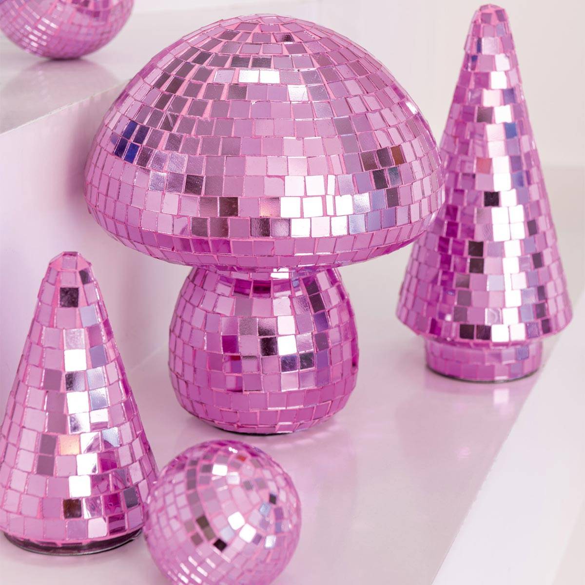 J-Line - Arbre Disco en Verre "Miroir" 33cm Rose - Image 3
