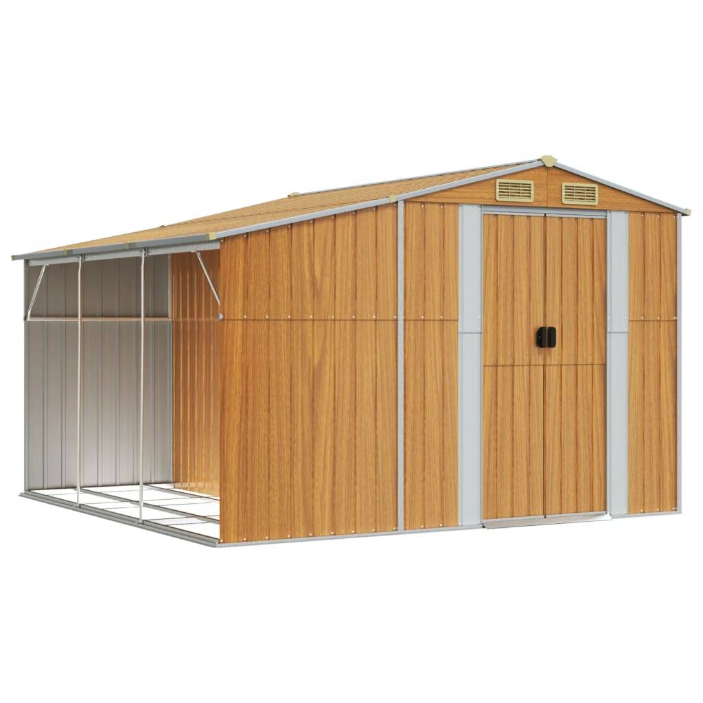 Helloshop26 - Abri de jardin cabane cabanon maison de stockage remise extérieur hangar outils robuste clair 277 x 279 x 179 cm acier galvanisé marron - Imagen 1