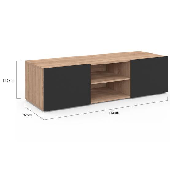 Meuble TV 113 cm ELI bois façon hêtre portes noires - Image 5