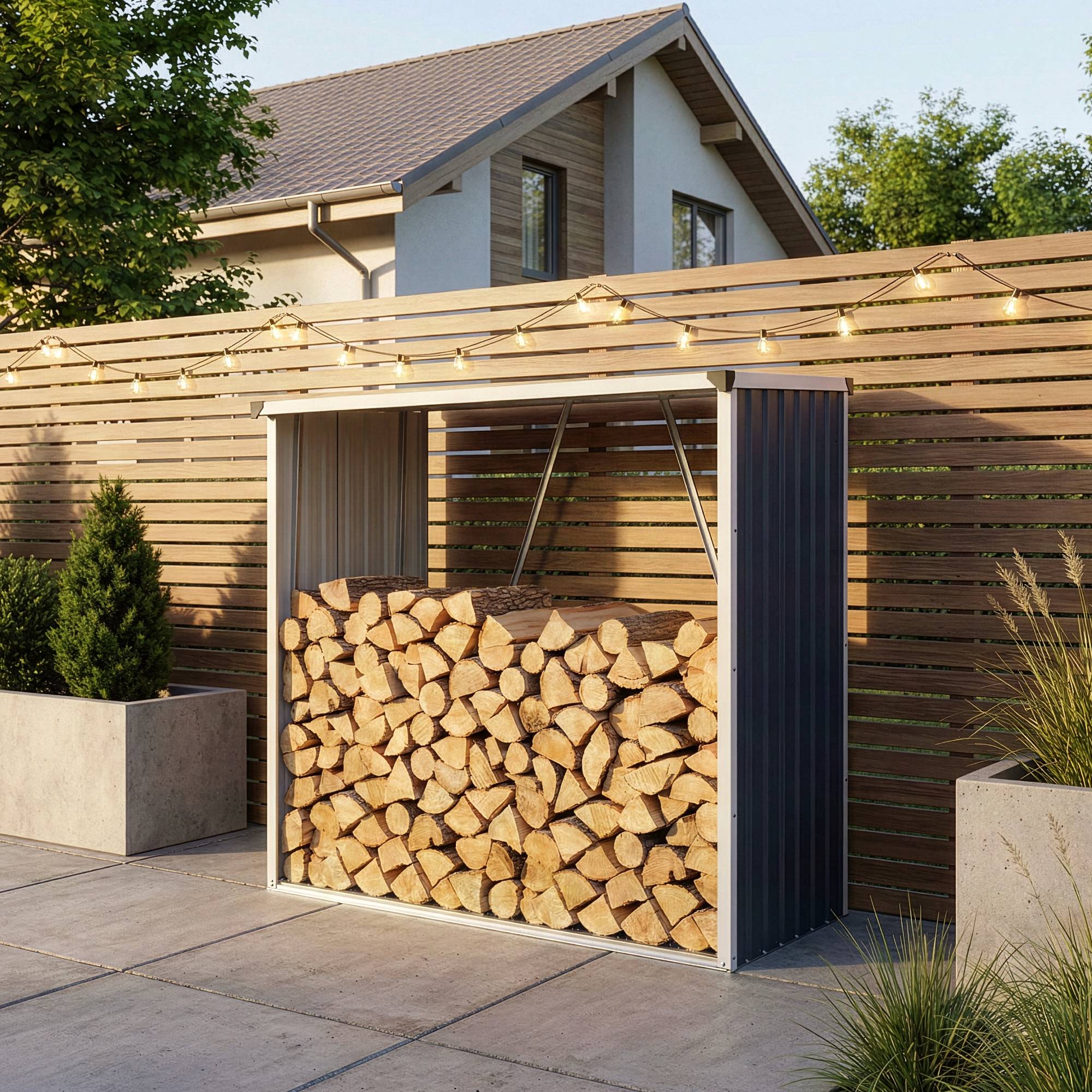Casa.Pro - Leñera para almacenamiento exterior de acero galvanizado 156 x 80 x 152 cm gris antracita [casa.pro] - Imagen 3