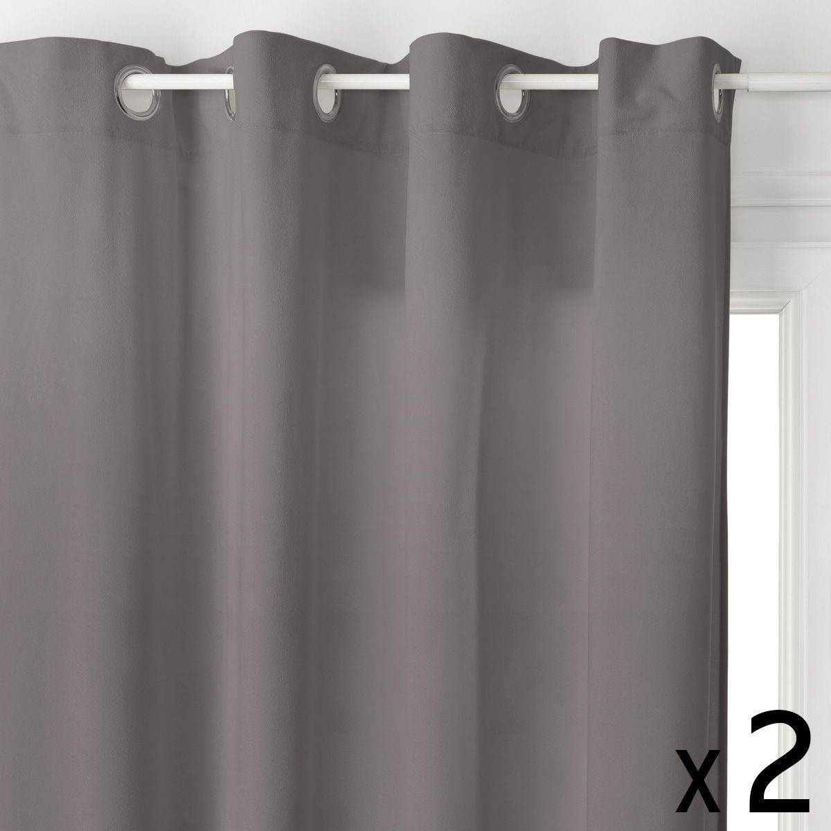 Atmosphera - Lot de 2 Rideaux à  œillets 140 x 260 cm Lilou Gris Foncé - Imagen 1