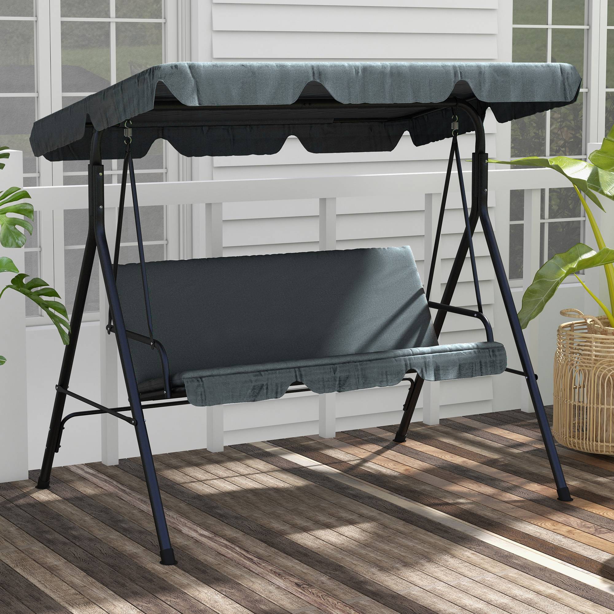Outsunny - Balancelle de jardin 3 places toit réglable acier polyester gris - Imagen 2