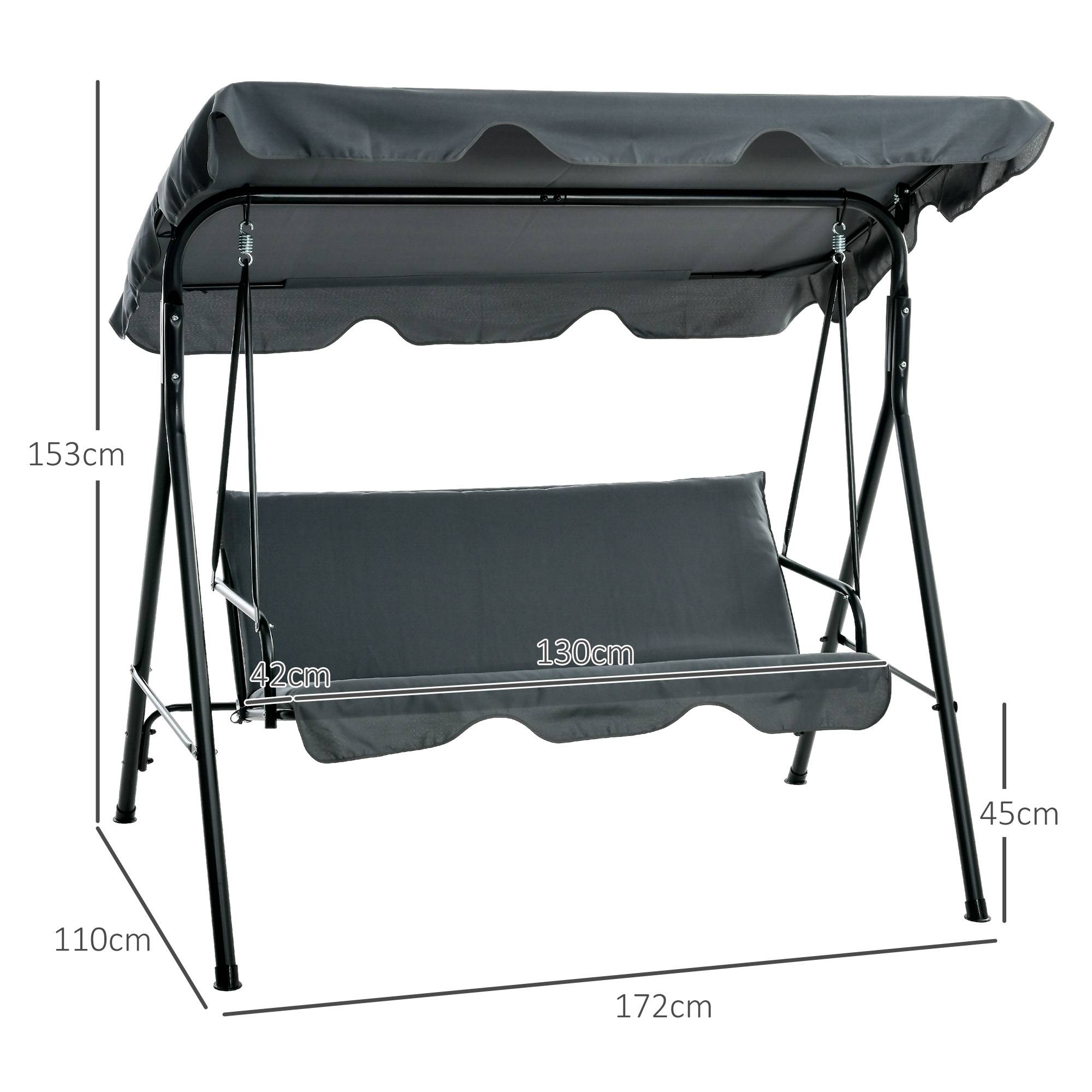 Outsunny - Balancelle de jardin 3 places toit réglable acier polyester gris - Imagen 3
